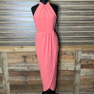 Julia Jordan Midi Dress Knot Neck Tulip Hem Cocktail